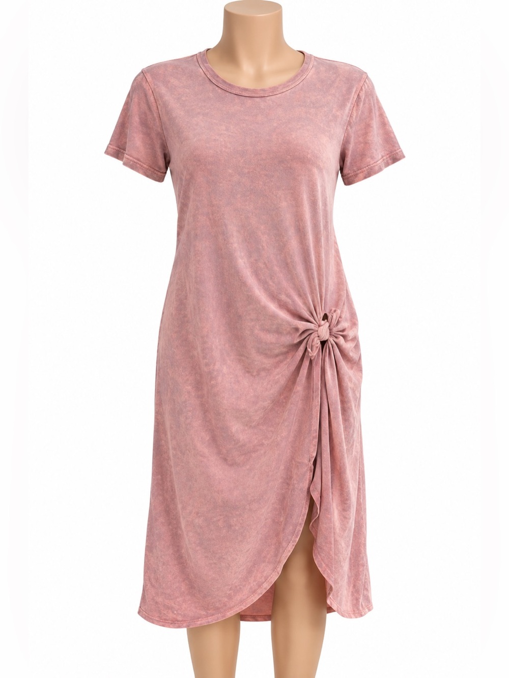 ASOS Petite Pink Acid Wash Knot Front Midi T-Shirt Dress Size 2
